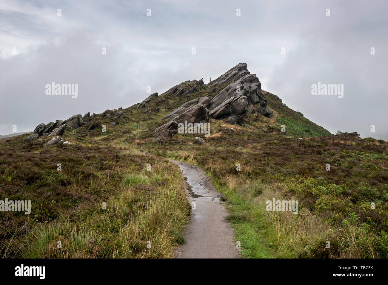 Wet weather at Ramshaw rocks near The Roaches in the Peak District national park, Staffordshire, England. Stock Photo