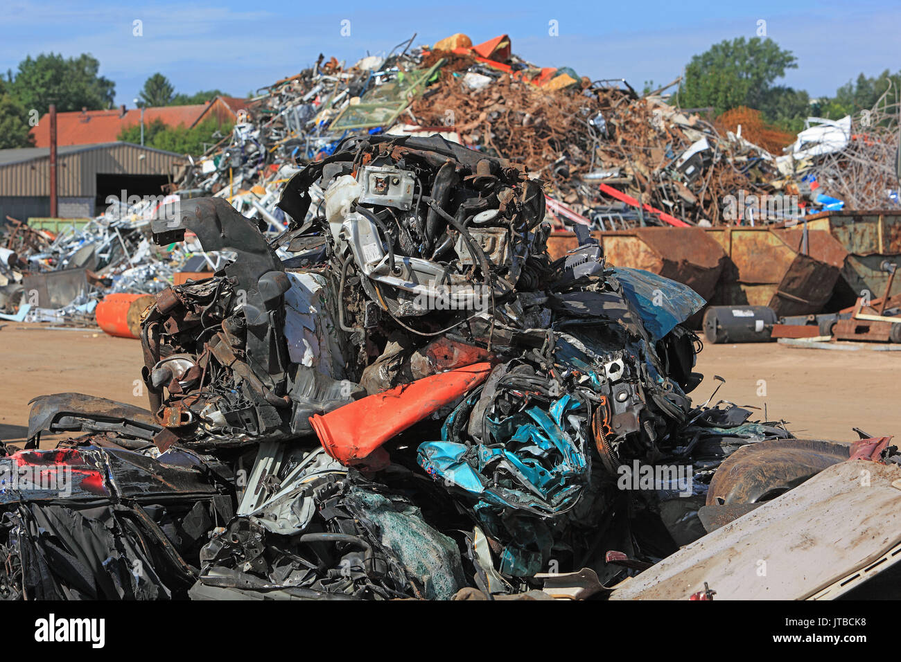Scrap yard, scrap metal on waste dump in a recycling company, Schrottplatz, Altmetall auf Halde in einem Recyclingbetrieb Stock Photo