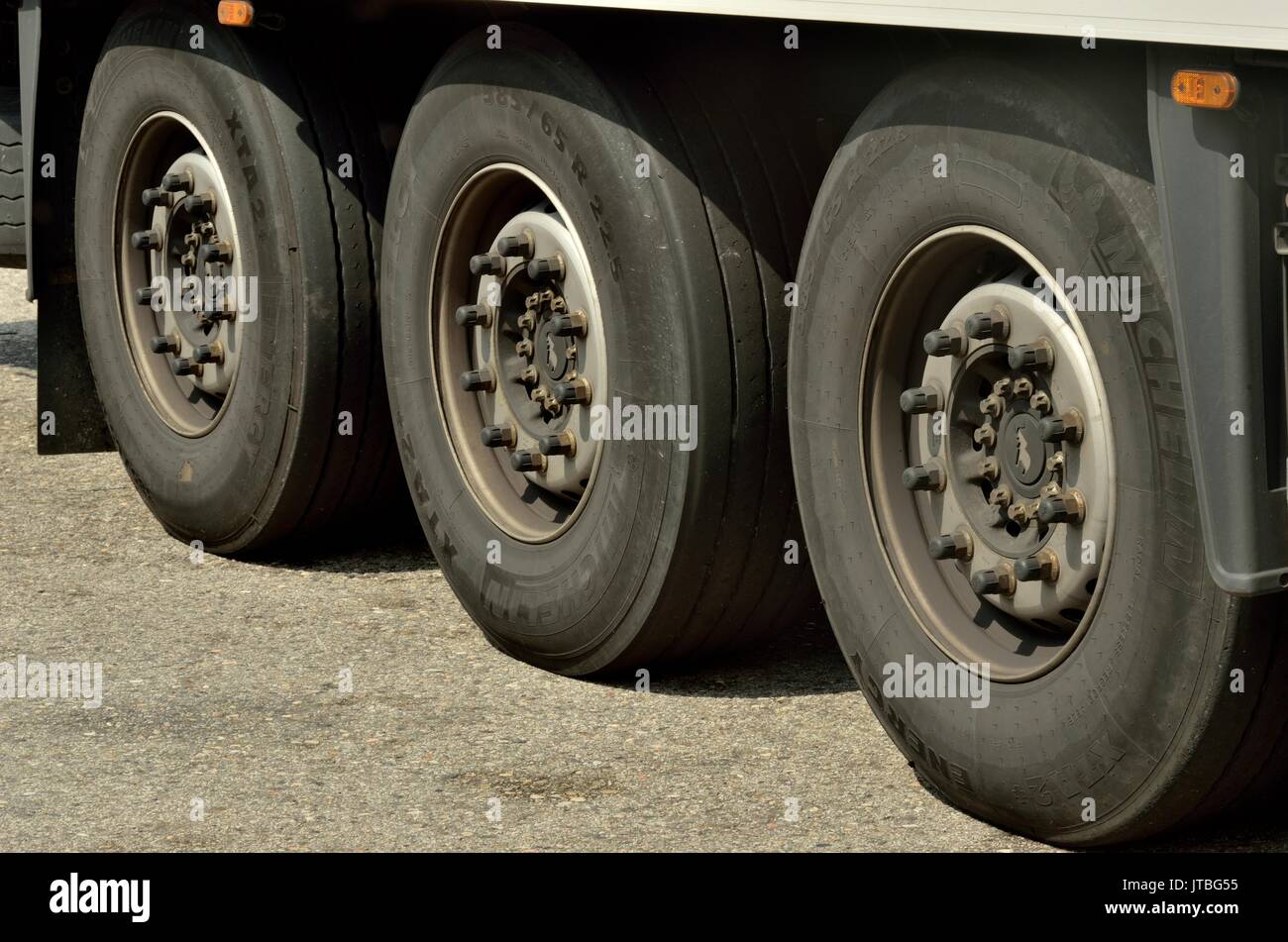 3 Truck Tyres In A row, Italy, Europe Stock Photo