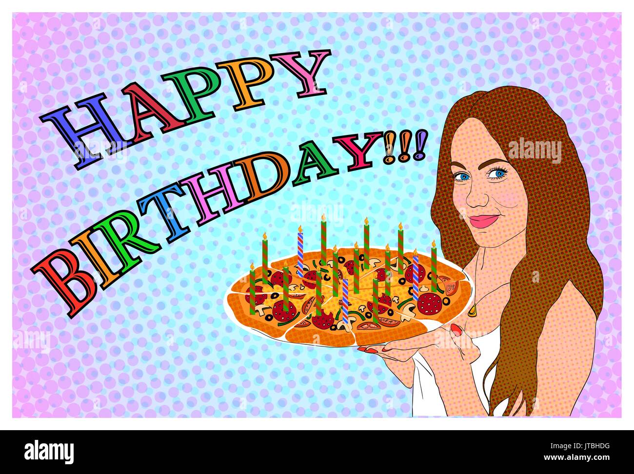 Birthday Card With A Girl Holding A Pizza Stock Vector Image Art Alamy Birthday Card With A Girl Holding A Pizza Stock Vector Image Art Alamy