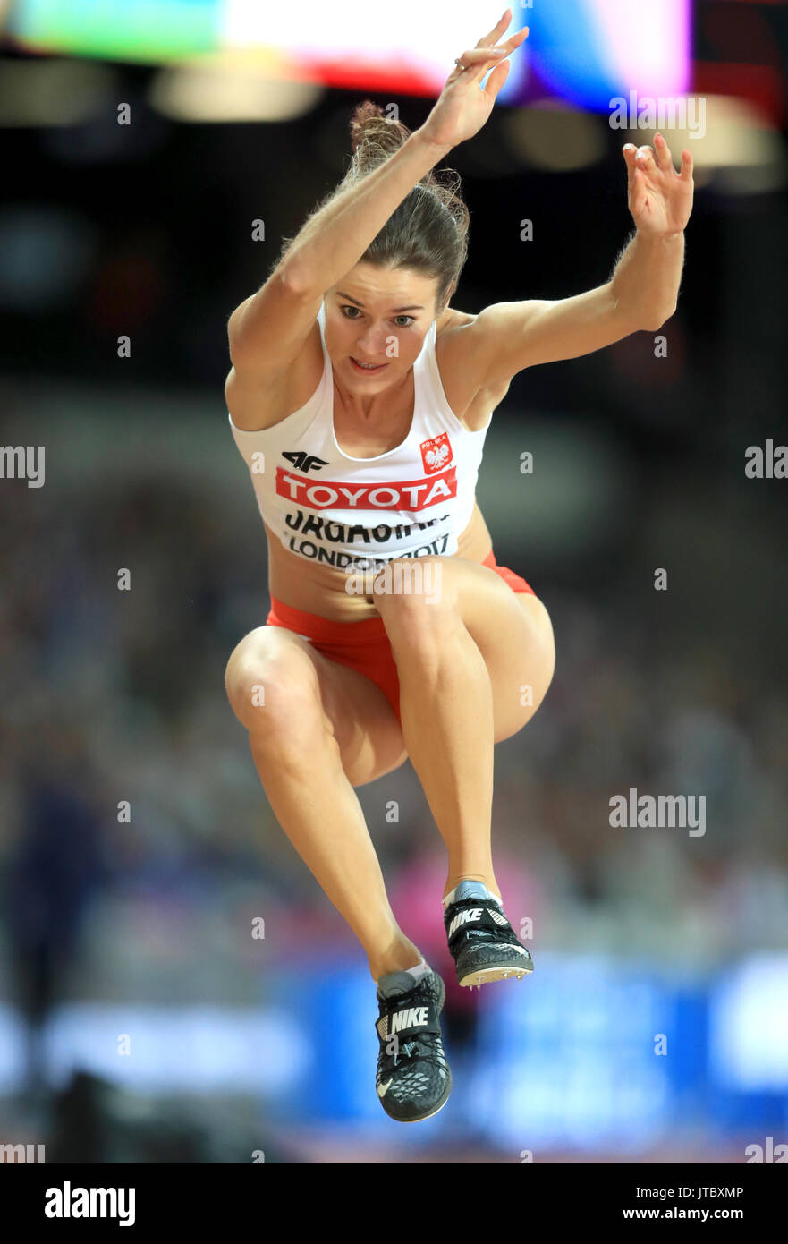 Poland's Anna Jagaciak in action during the Women's Triple Jump final during day four of the 2017 IAAF World Championships at the London Stadium. PRESS ASSOCIATION Photo. Picture date: Monday August 7, 2017. See PA story ATHLETICS World. Photo credit should read: Adam Davy/PA Wire. RESTRICTIONS: Editorial use only. No transmission of sound or moving images and no video simulation Stock Photo
