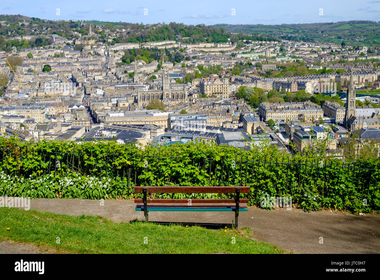 Landscape view of the city of Bath viewed from Alexandra Park showing