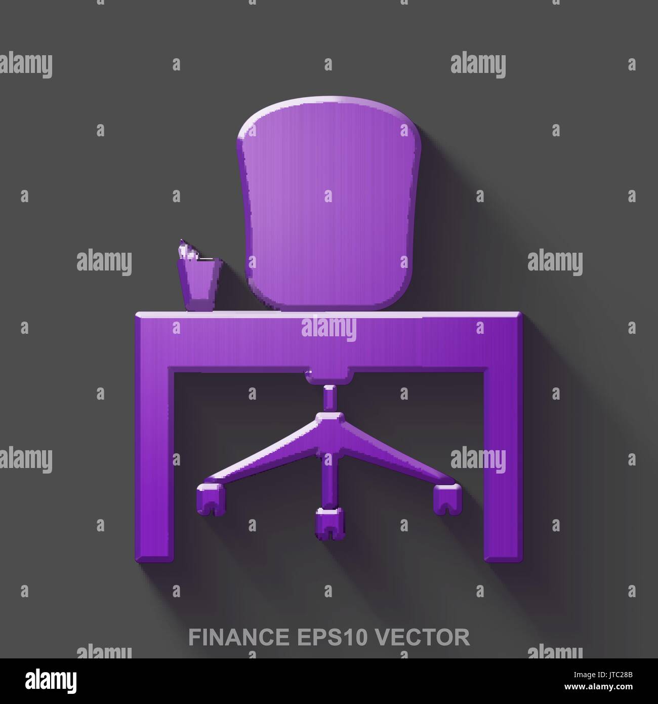 Flat metallic finance 3D icon. Purple Glossy Metal Office on Gray background. EPS 10, vector. Stock Vector