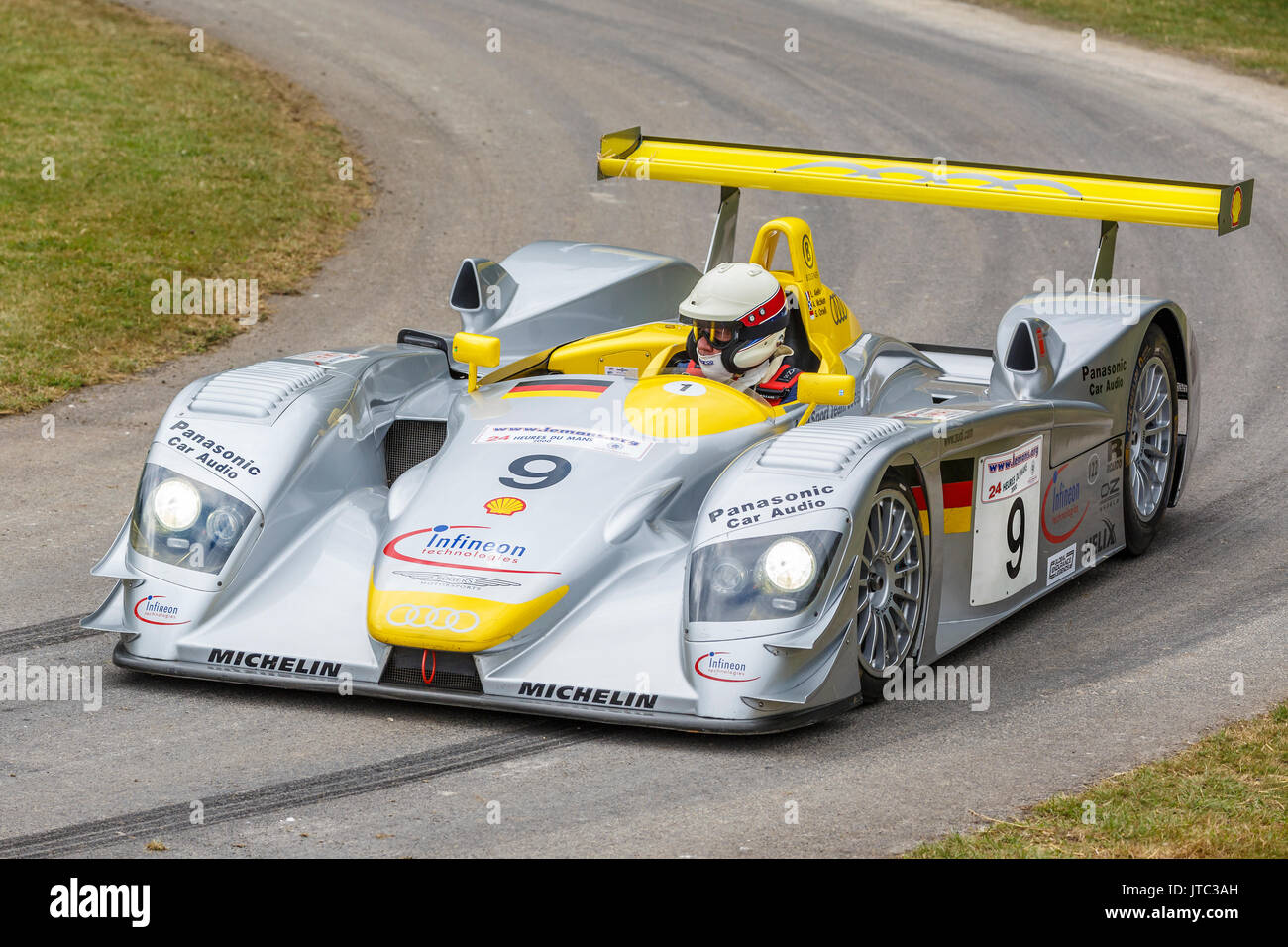 2000 Audi R8 Le Mans endurance racer with driver David Clark at the 2017 Goodwood Festival of
