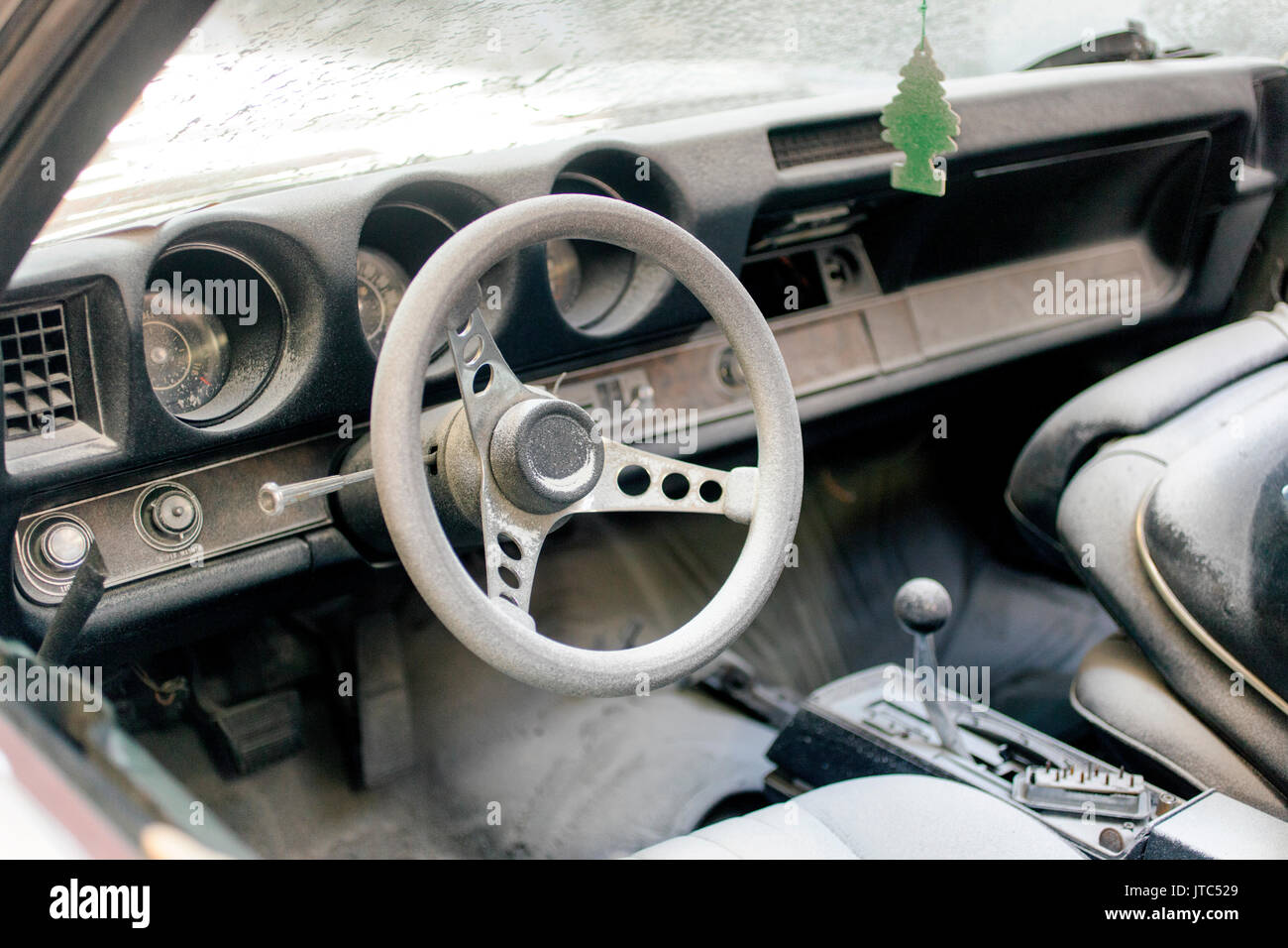 A dusty interior of a vintage american car Stock Photo Alamy
