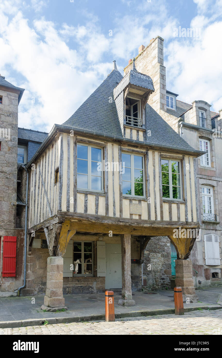 Old timber framed buildings in the historic walled town of Dinan in Brittany, France Stock Photo