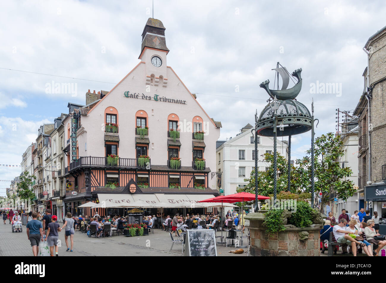 Cafe des Tribunaux cafe and coffee shop in the historic French port town of Dieppe in Normandy, France Stock Photo