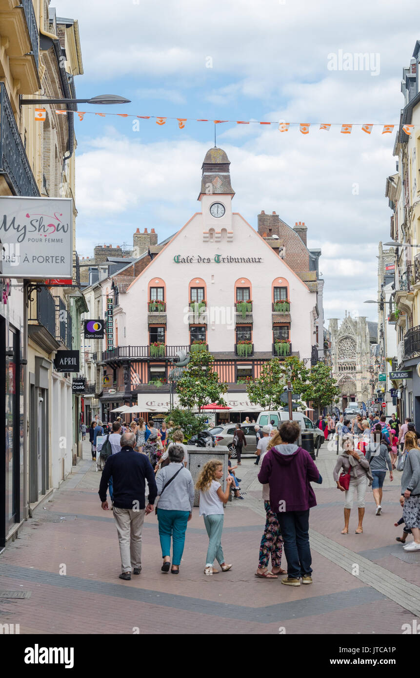 Cafe des Tribunaux cafe and coffee shop in the historic French port town of Dieppe in Normandy, France Stock Photo