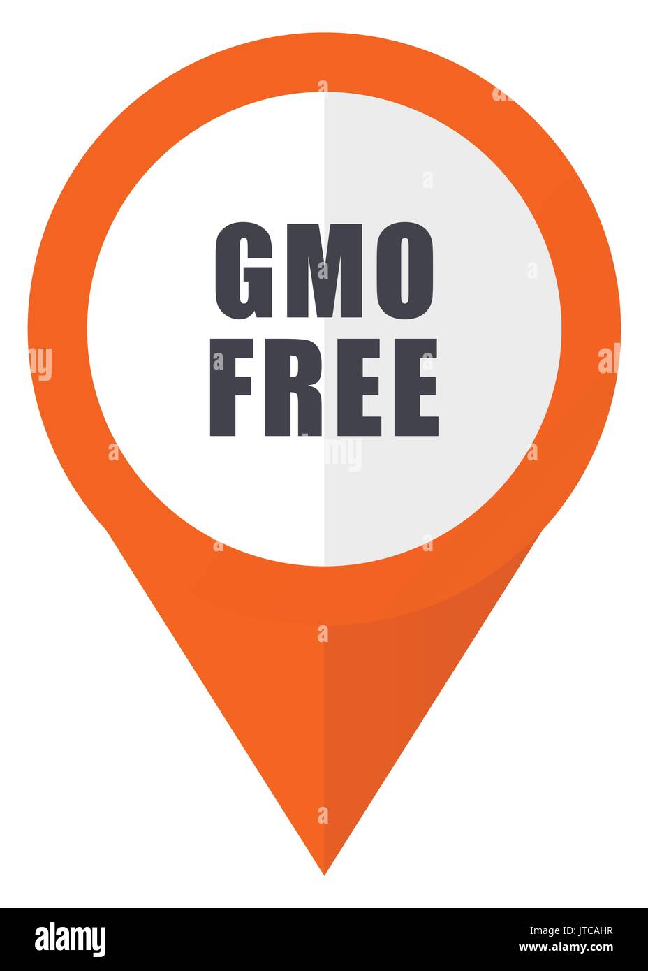 Gmo free orange pointer vector icon in eps 10 isolated on white background. Stock Vector