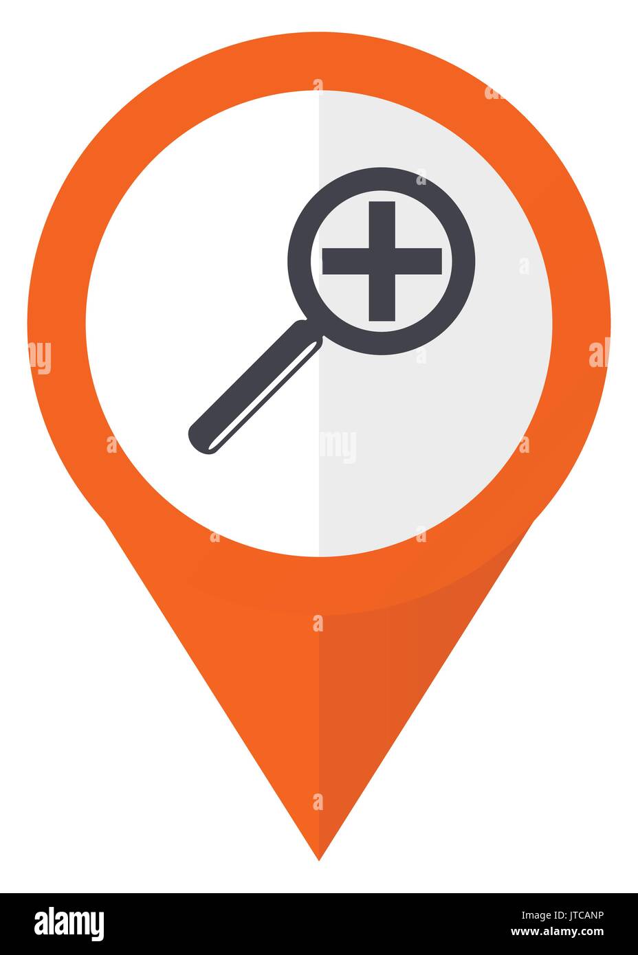 Lens orange pointer vector icon in eps 10 isolated on white background. Stock Vector