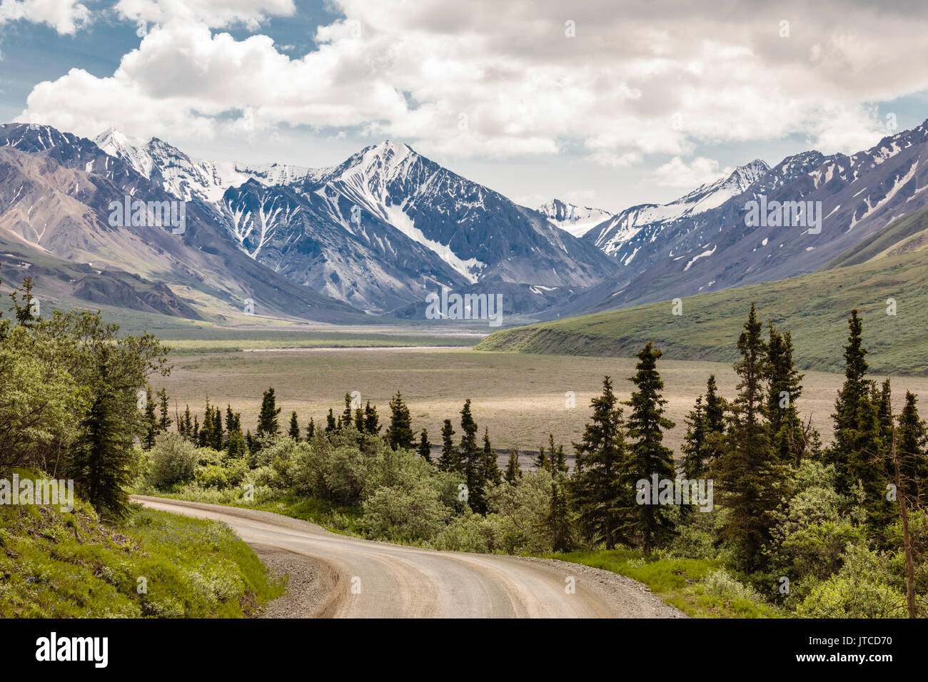 Scenic valley east of Divide Mountain and Toklat River Valley in Denali National Park in