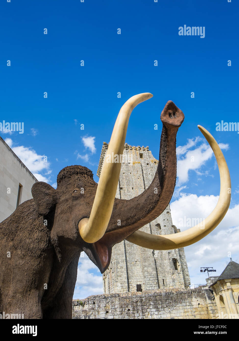Prehistoric animal display at the Chateau Le Grande-Pressigny, France. Stock Photo