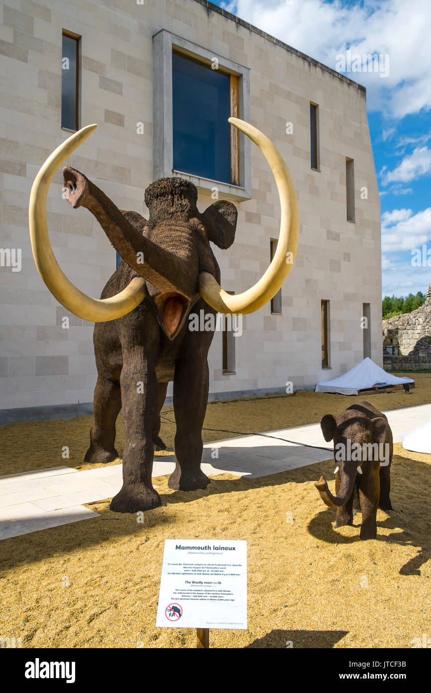 Prehistoric animal display at the Chateau Le Grande-Pressigny, France. Stock Photo