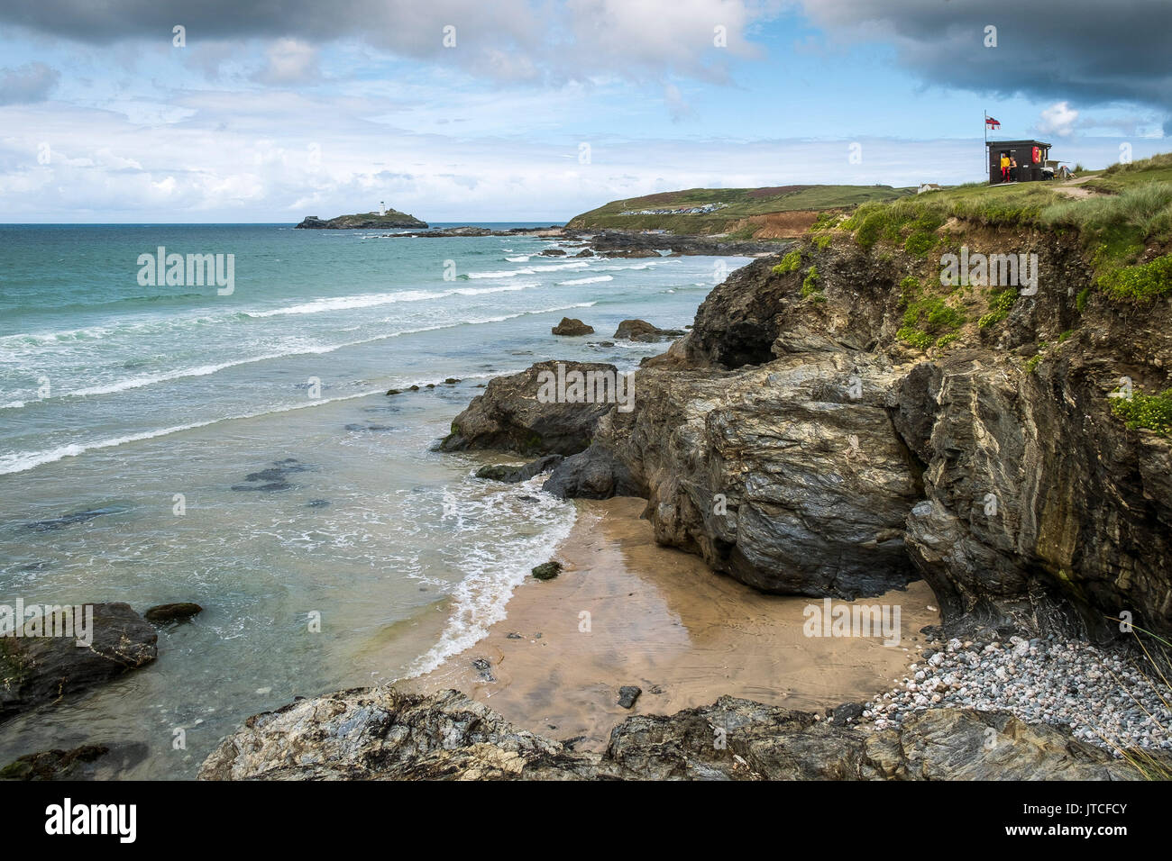 The rugged coast at Godrevy in Cornwall. Stock Photo