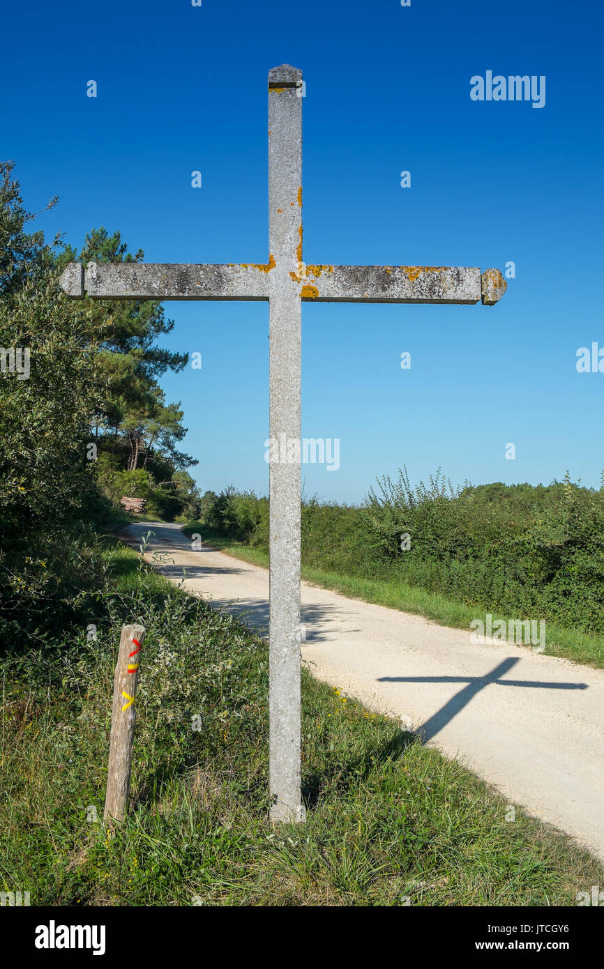 Concrete roadside cross, Chambon, France. Stock Photo
