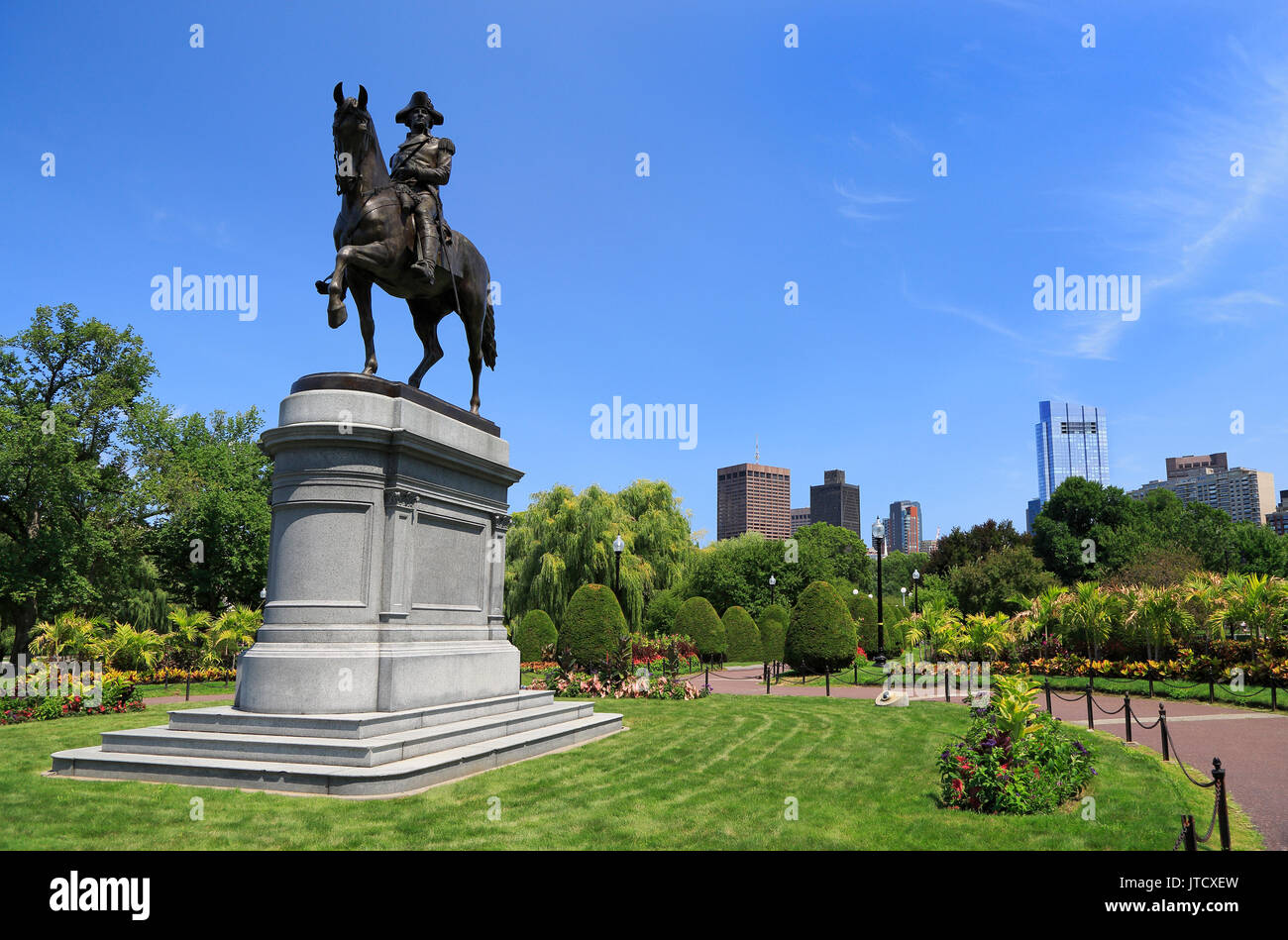 Equestrian George Washington Monument at Public Garden in Boston, USA Stock Photo