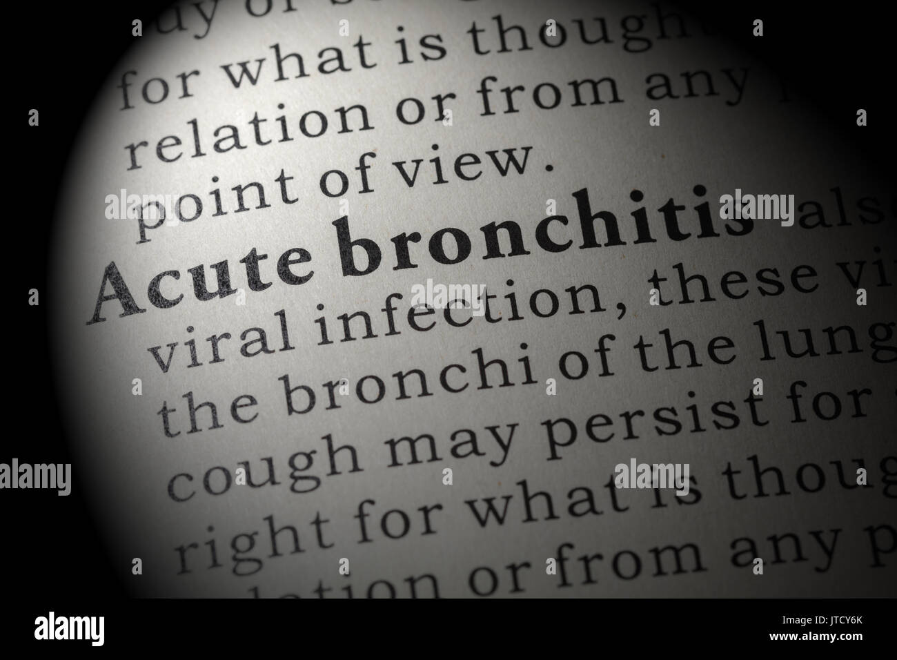 Fake Dictionary, Dictionary definition of the word Acute bronchitis. including key descriptive words. Stock Photo