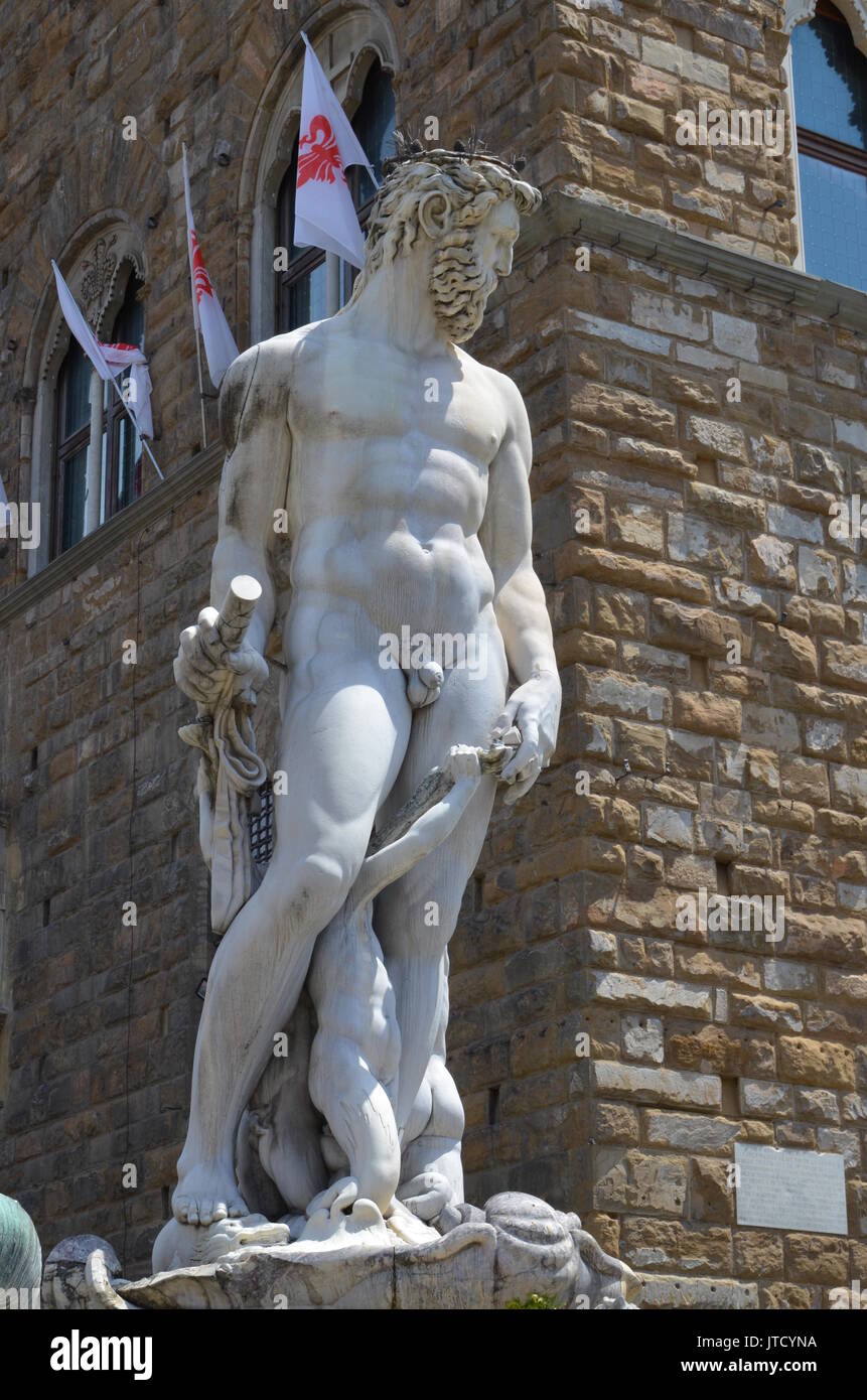 Famous Fountain of Neptune on Piazza della Signoria in Florence, Italy Stock Photo