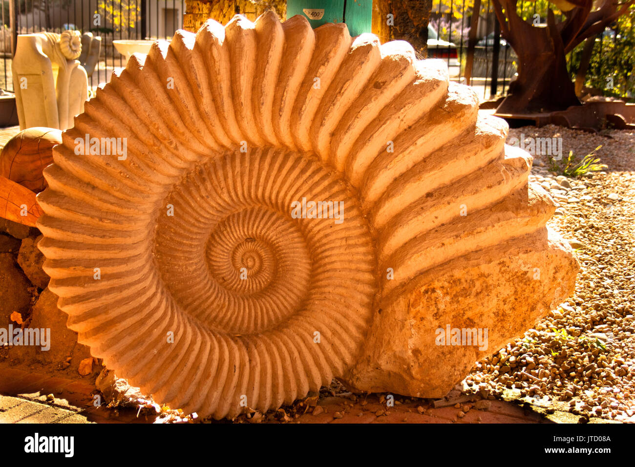A large stone, spiral sculpture. Stock Photo