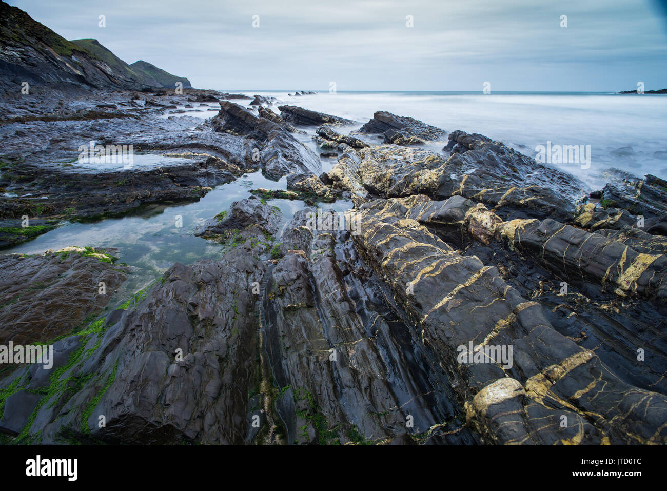 Beach and rock formations at Crackington Haven, Cornwall, England, United Kingdom. Stock Photo