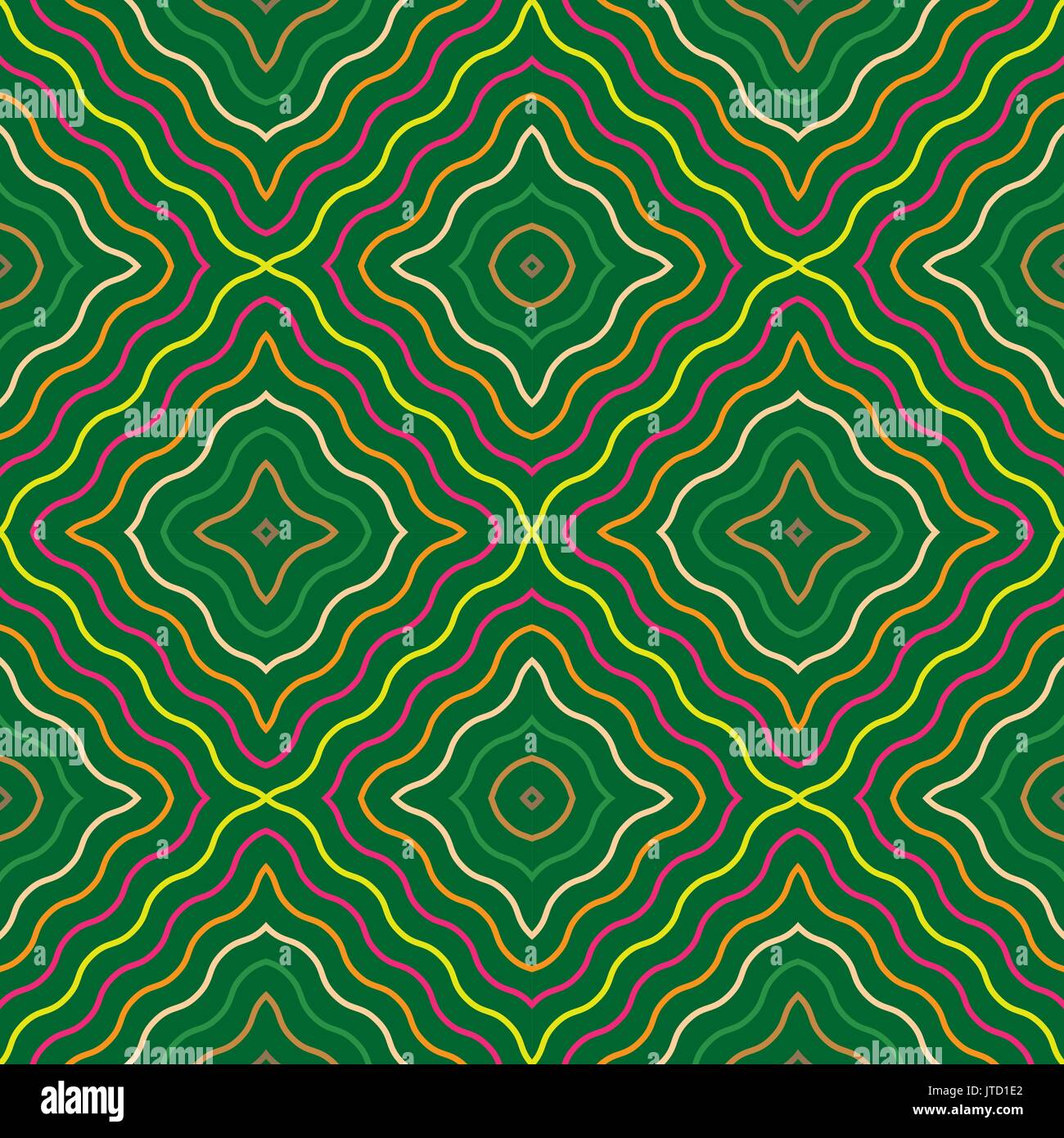 Seamless pattern with wavy lines. Endless texture with stylish quadrats on green background can use for textile, dress, blouse, shawl, dclothes. Stock Vector