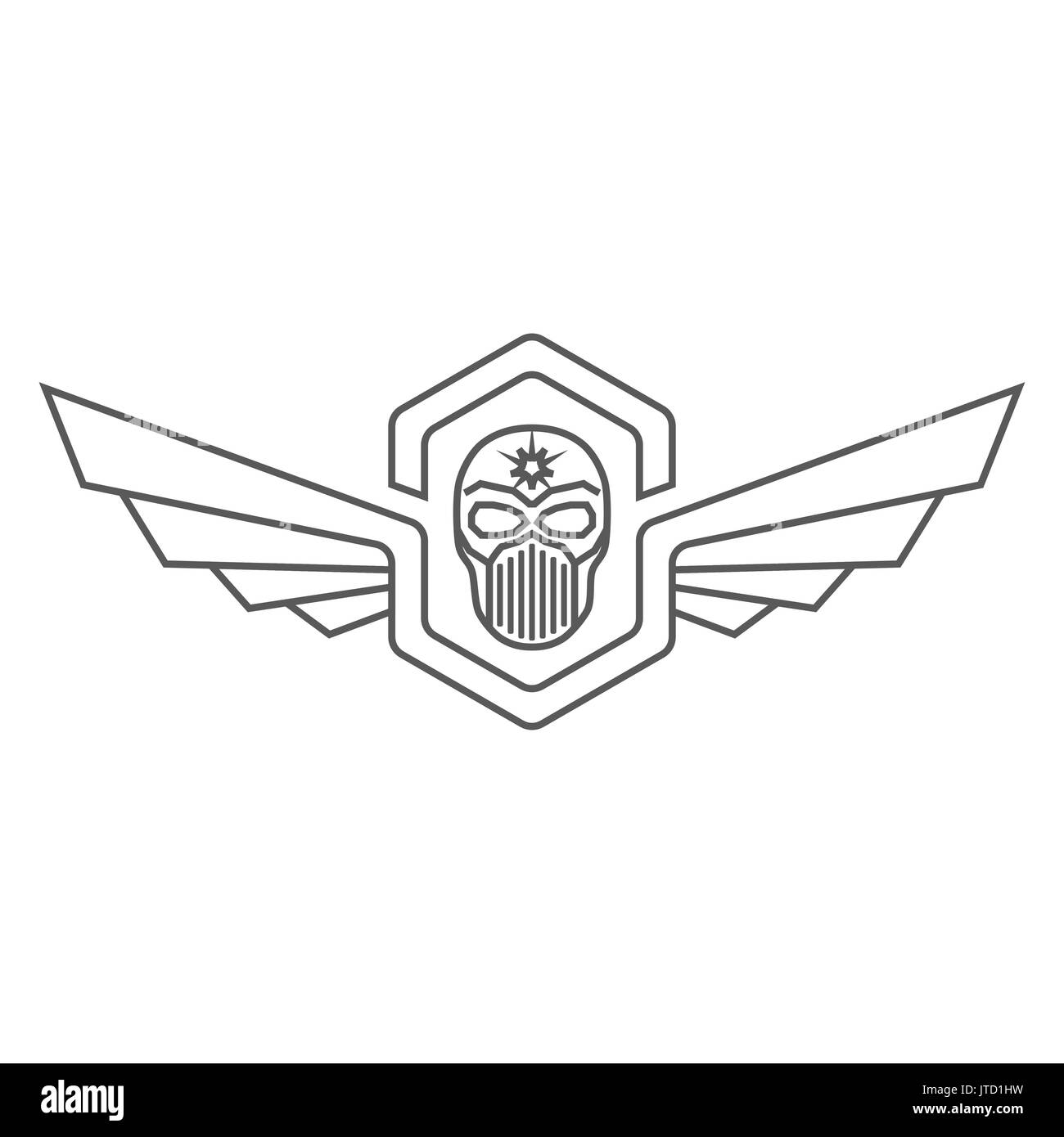 Skull helmet with wings logo Stock Vector
