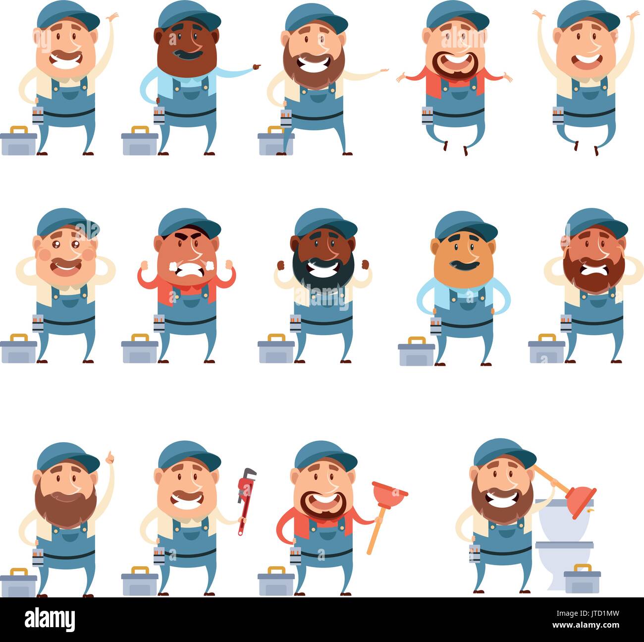 Set of flat plumber icons Stock Vector