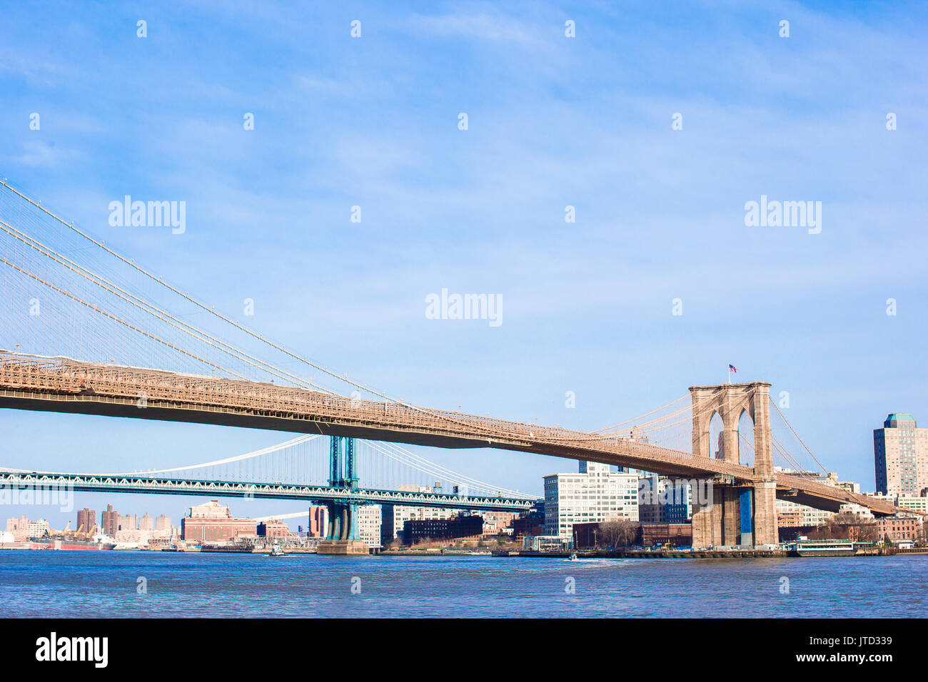 Brooklyn Bridge over East River viewed from New York City Stock Photo ...