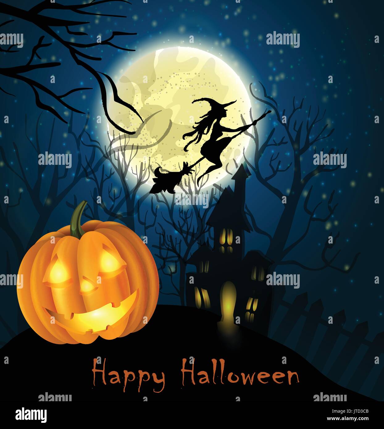 Halloween background of Witch on the full moon Stock Vector Image & Art ...