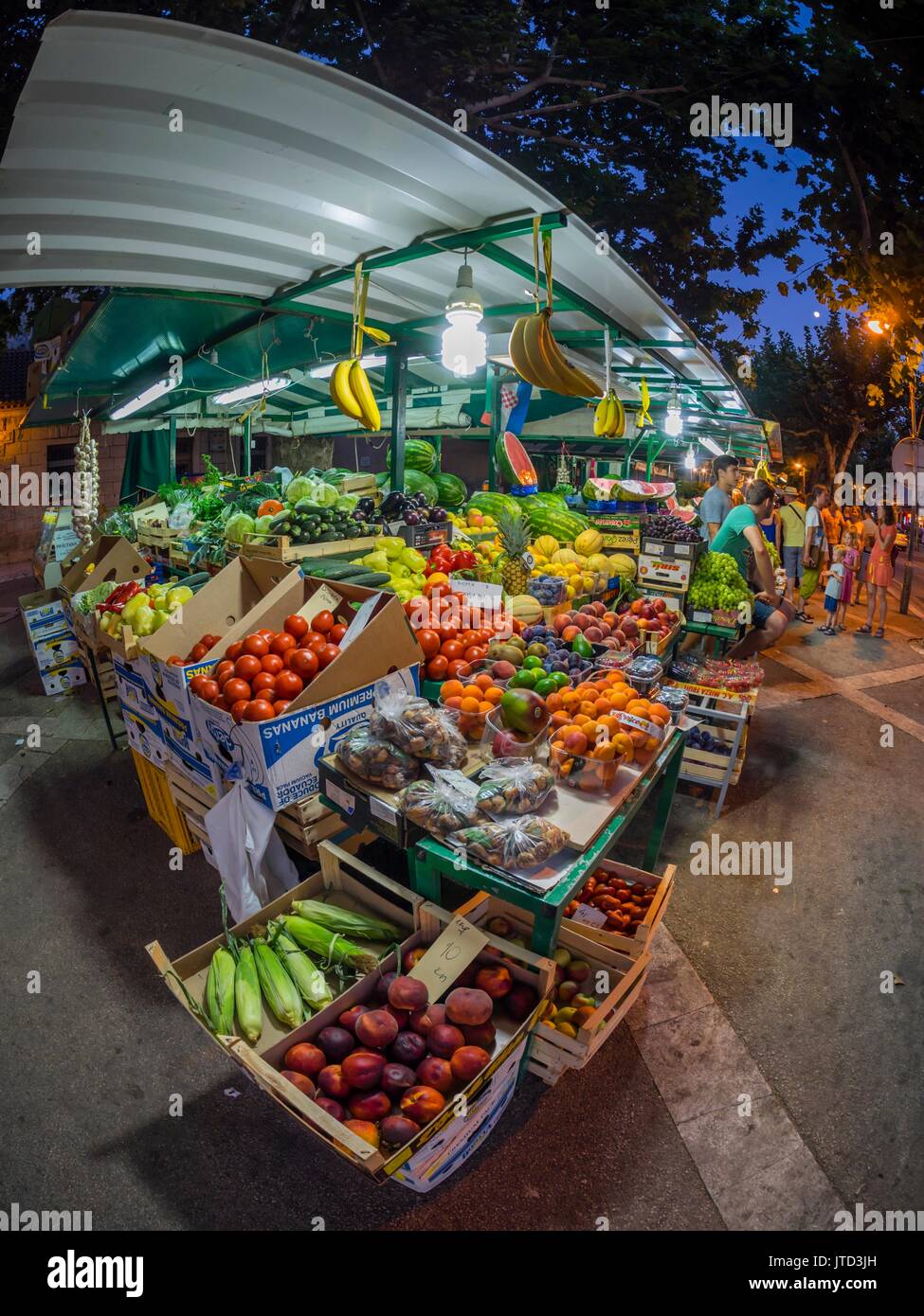 Public market on open in Omis in Croatia Stock Photo