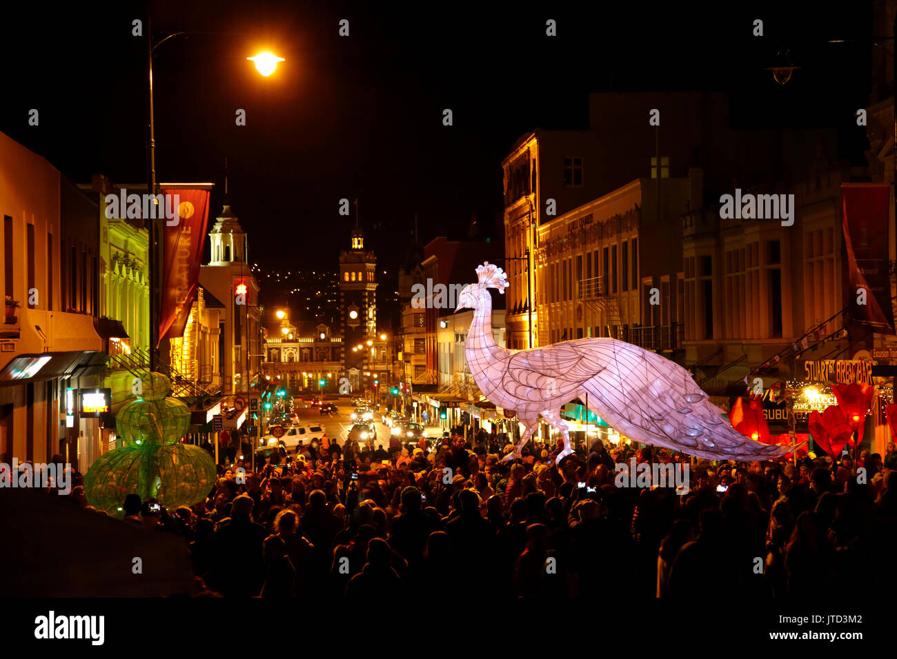 Lantern parade, Mid-Winter Carnival, The Octagon, Dunedin, South Island, New Zealand Stock Photo