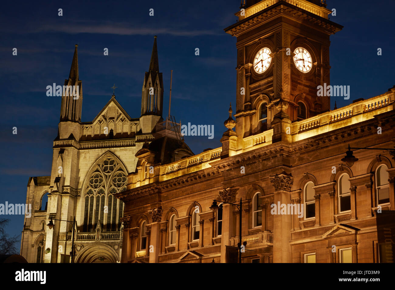 St Paul's Cathedral and Municipal Chambers at night, Octagon, Dunedin, South Island, New Zealand Stock Photo