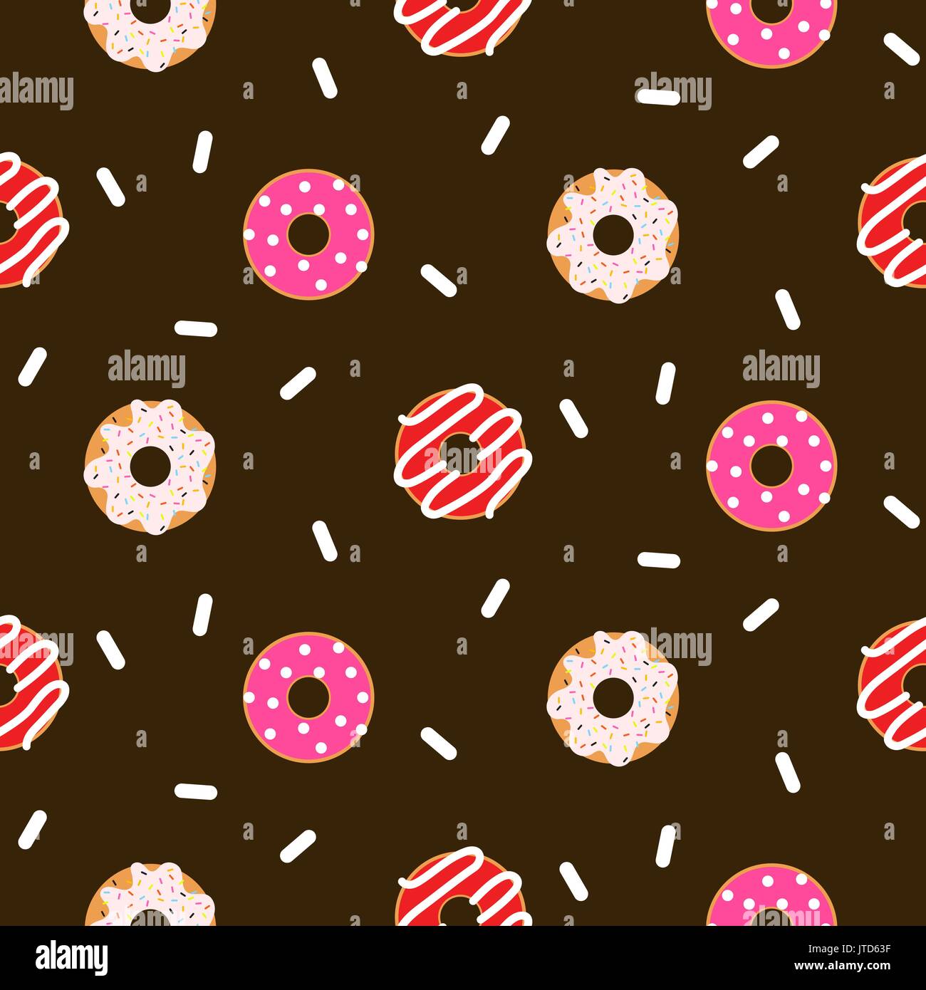 Donut pink glazed seamless chocolate vector pattern. Stock Vector