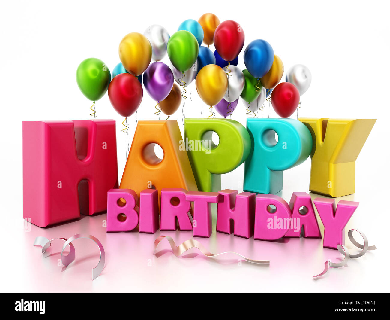 Happy Birthday Text And Party Balloons 3d Illustration Stock Photo Alamy