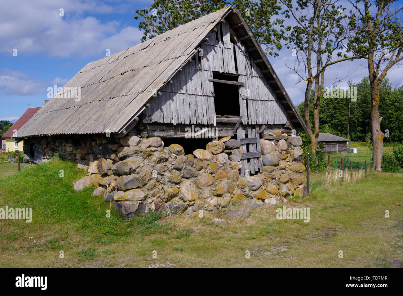 Old barn in island Kihnu. Estonia 5th August 2017 Stock Photo