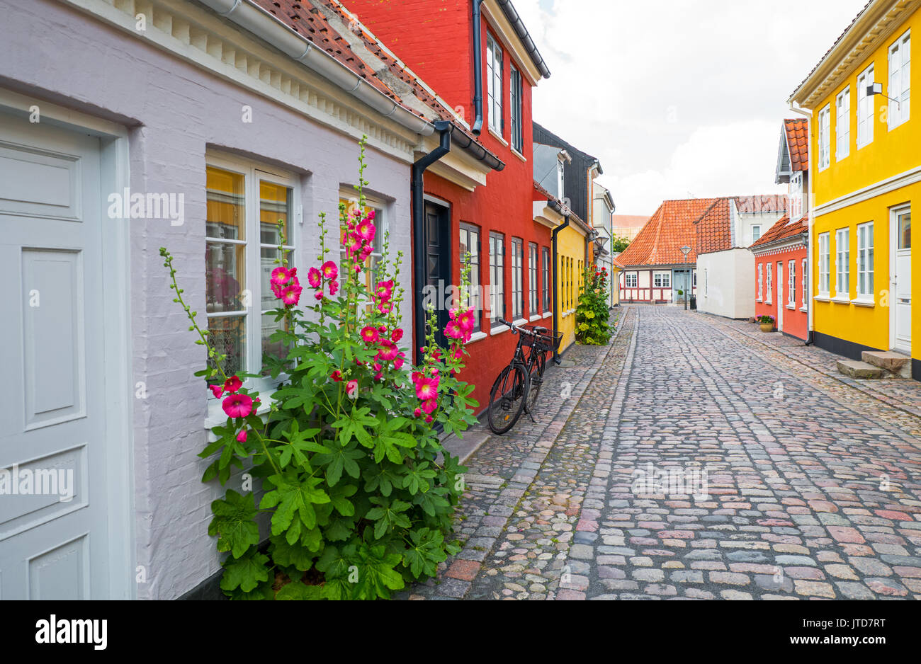 Odense Denmark Traditional Houses And Flowers In The Old Town Stock Photo Alamy