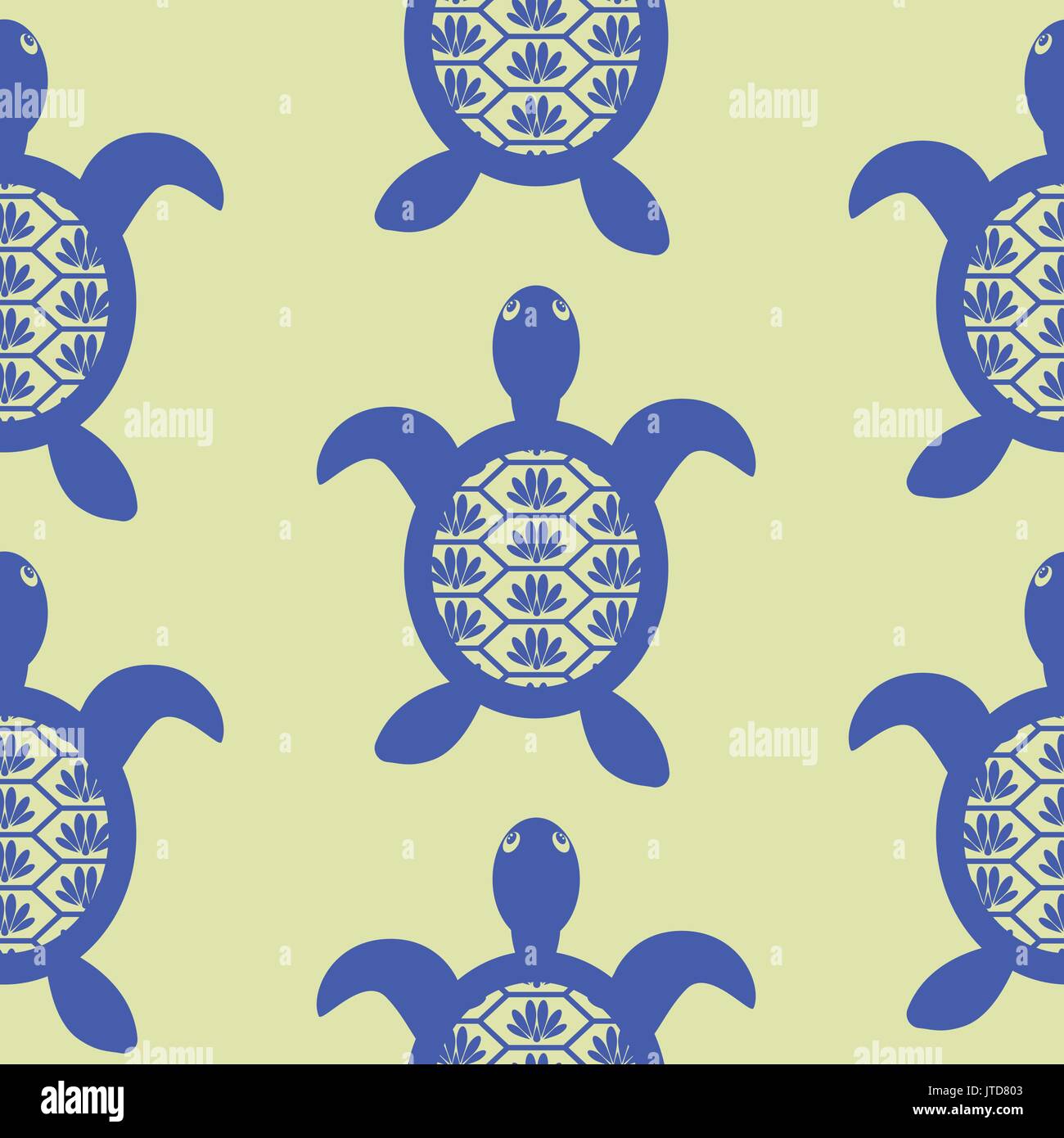Blue openwork turtle seamless vector green pattern. Simple tileable ...