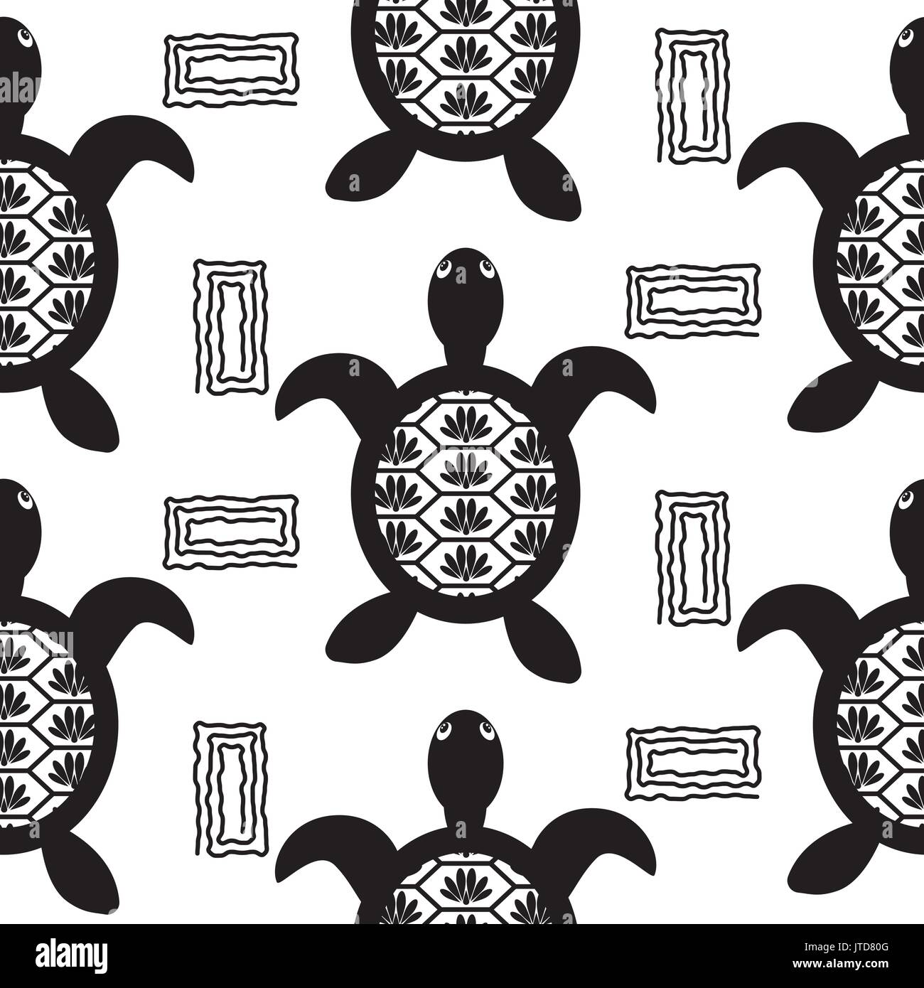 Turtle black stencil seamless vector pattern. Monochrome tileable ocean ...