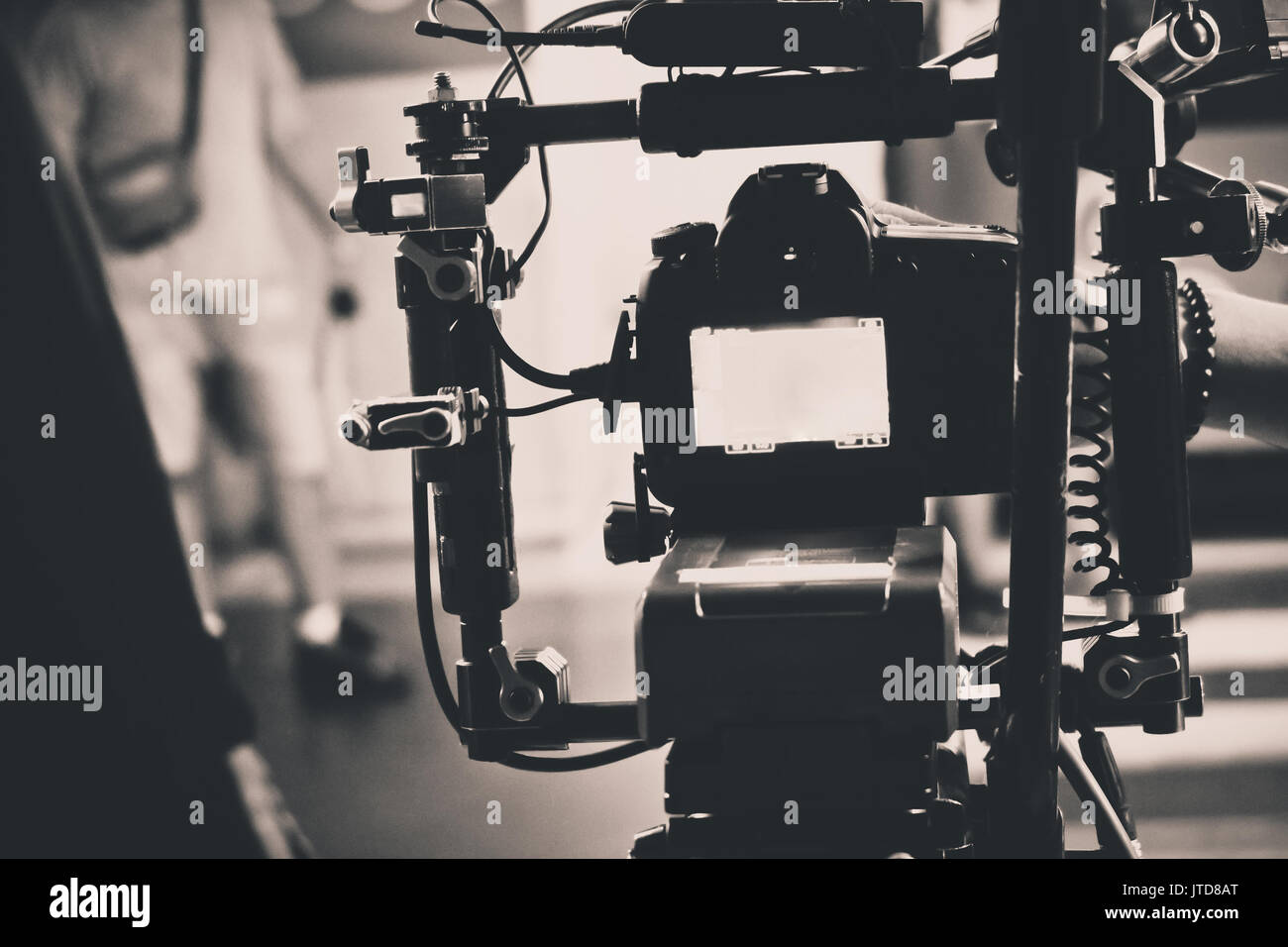 detail of professional camera equipment, film production studio Stock