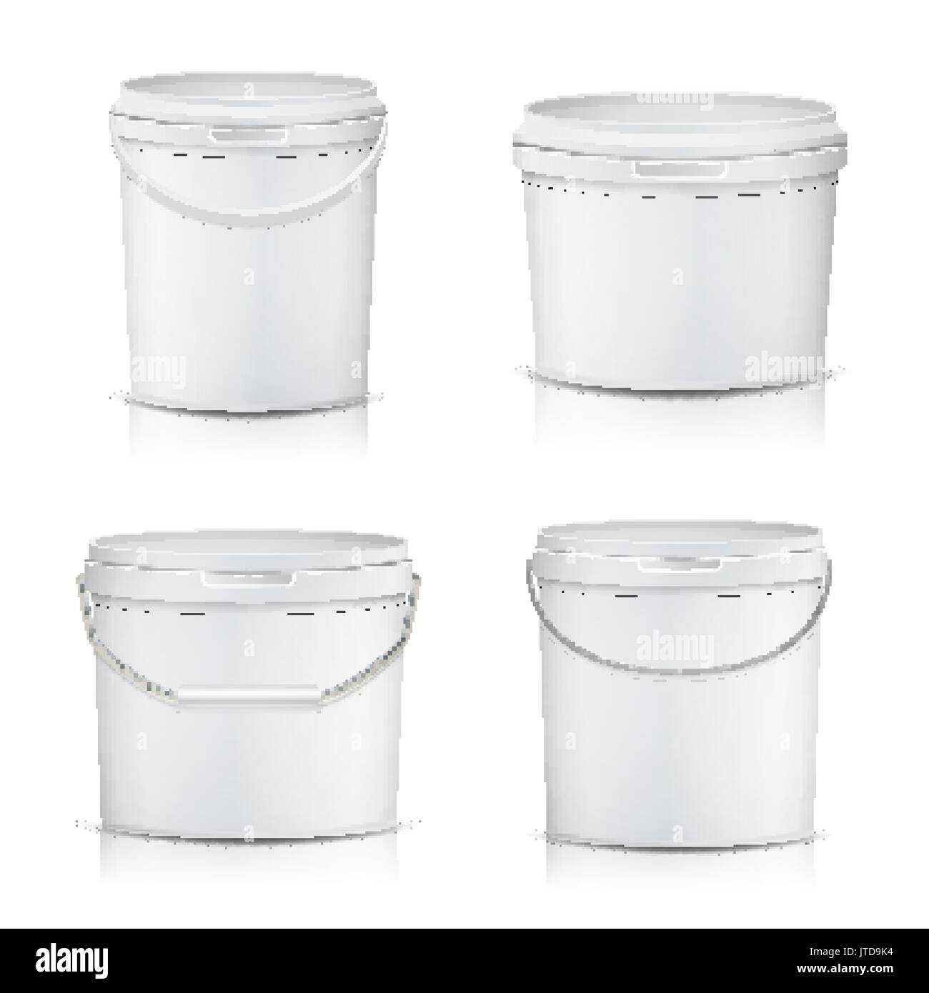 3D Bucket Set Vector. Realistic. Mock Up Plastic Container ...