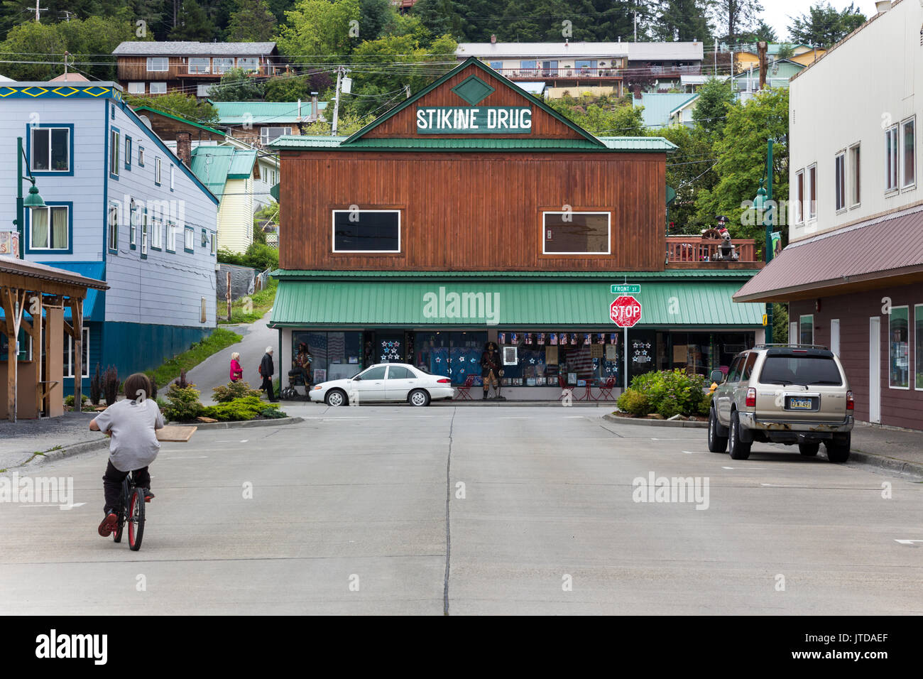 Wrangell, Alaska, USA - July 24, 2017: The Stikine Drug, a souvenirs and clothes store at the Front St in the Wrangell downtown. Stock Photo