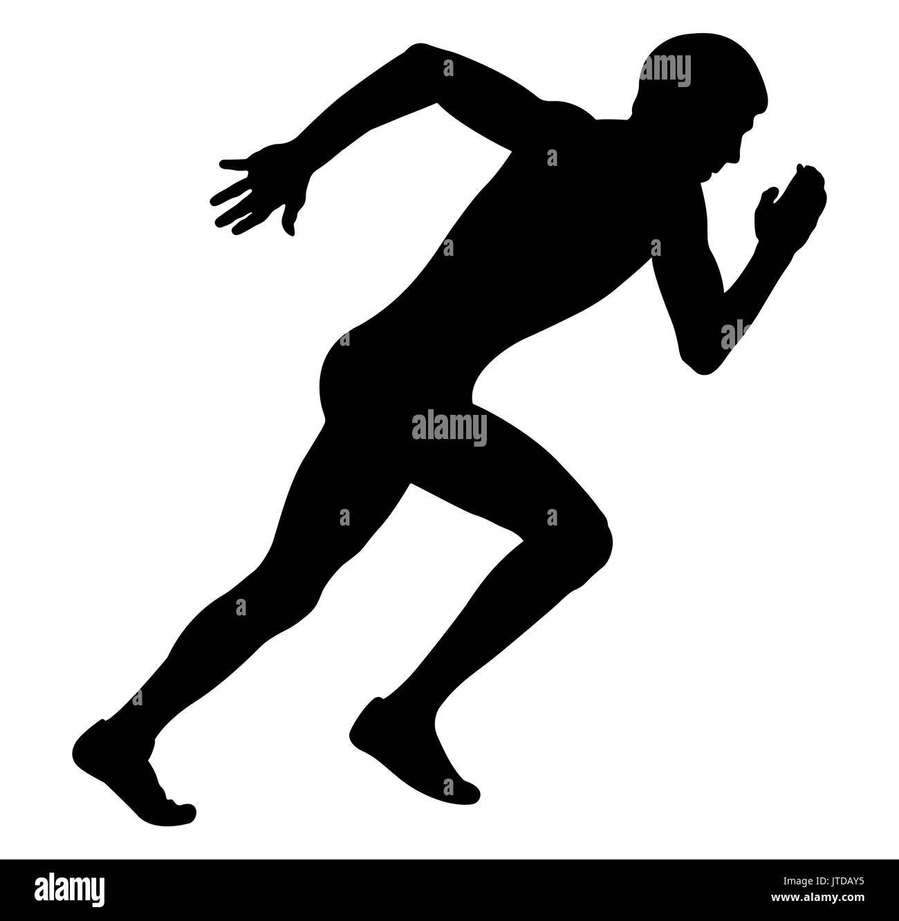 young man sprinter fast start and running black silhouette Stock Photo