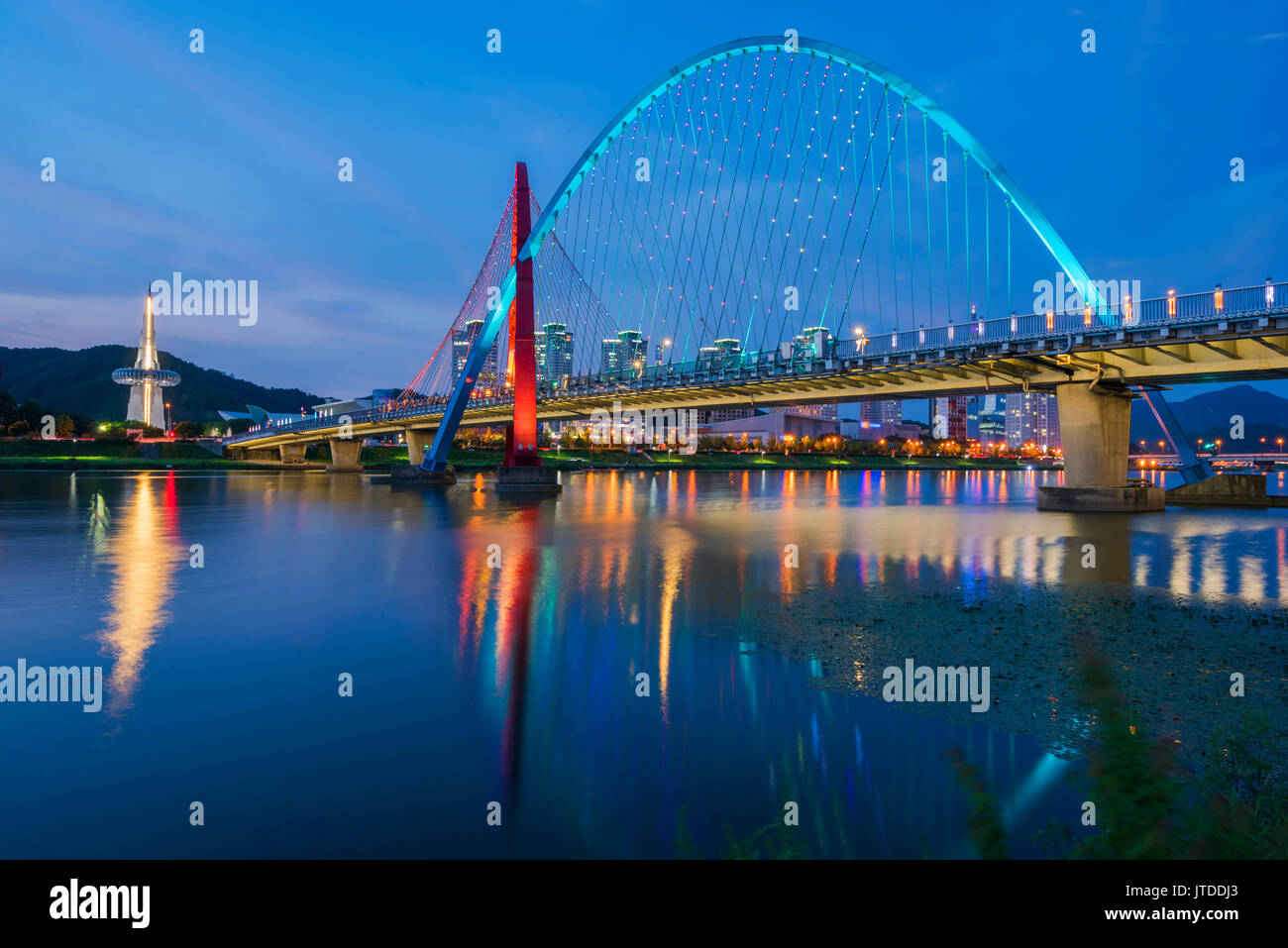 Colorful bridge and reflection Expo Bridge in Daejeon, South Korea. Stock Photo