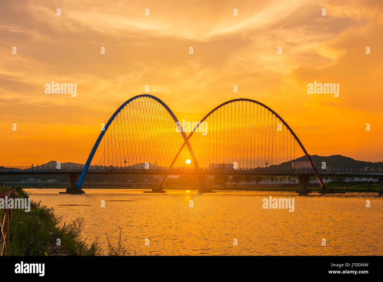 Sunset at Expo Bridge in Daejeon, South Korea. Stock Photo