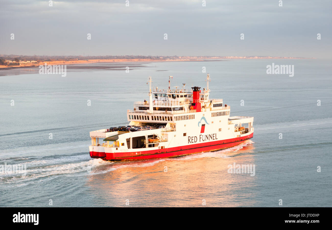 The Red Funnel ferry Red Falcon departs Southampton.  Red Funnel is a ferry company operating routes between England and the Isle of Wight. Stock Photo