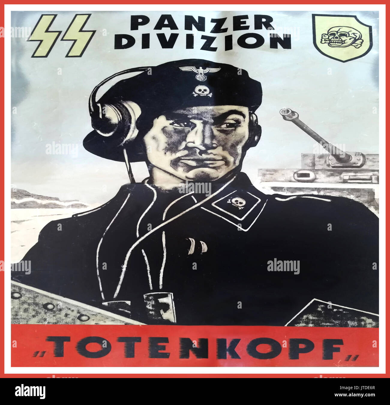 Vintage propaganda poster 1940's for WW2 German 3rd Waffen SS Panzer tank armoured division 'TOTENKOPF' Poster Stock Photo
