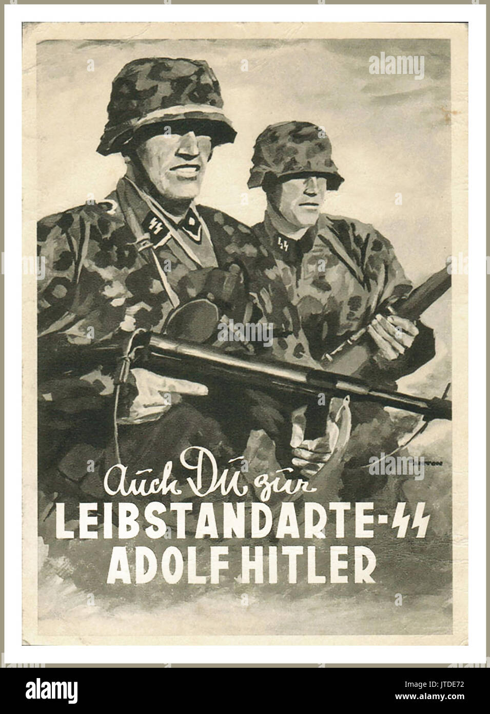 Vintage WW2 SS German propaganda poster 1940's Leibstandarte SS Adolf Hitler (LSSAH) The first of seven uncompromising Waffen-SS armoured Panzer divisions. Stock Photo