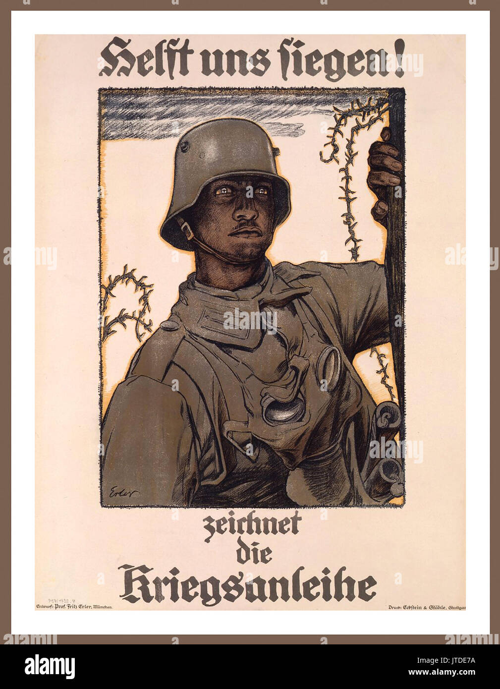 1940's WW2 Nazi German Propaganda poster asking for help through war loans to win the war   ' Helft uns Siegen zeichnet die Kreigsanleihe ' Stock Photo