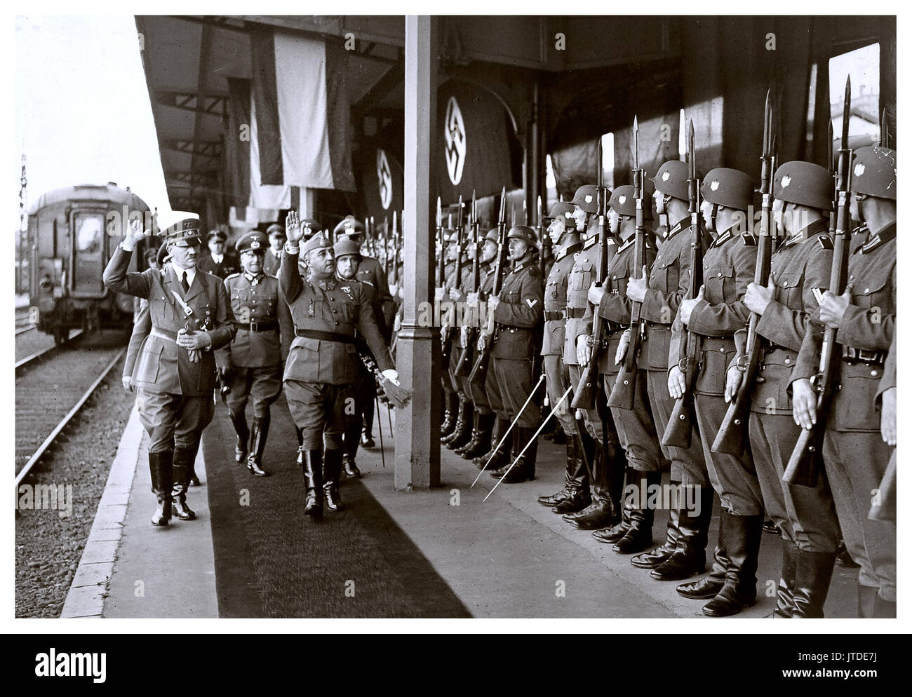 Adolf Hitler and Francisco Franco of Spain meet in Gare d'Hendaye in occupied France, October 1940 to discuss possible joint WW2 operations Stock Photo