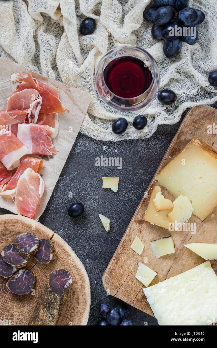 Platter with hard cheeses (Italian pecorino toscano and Spanish